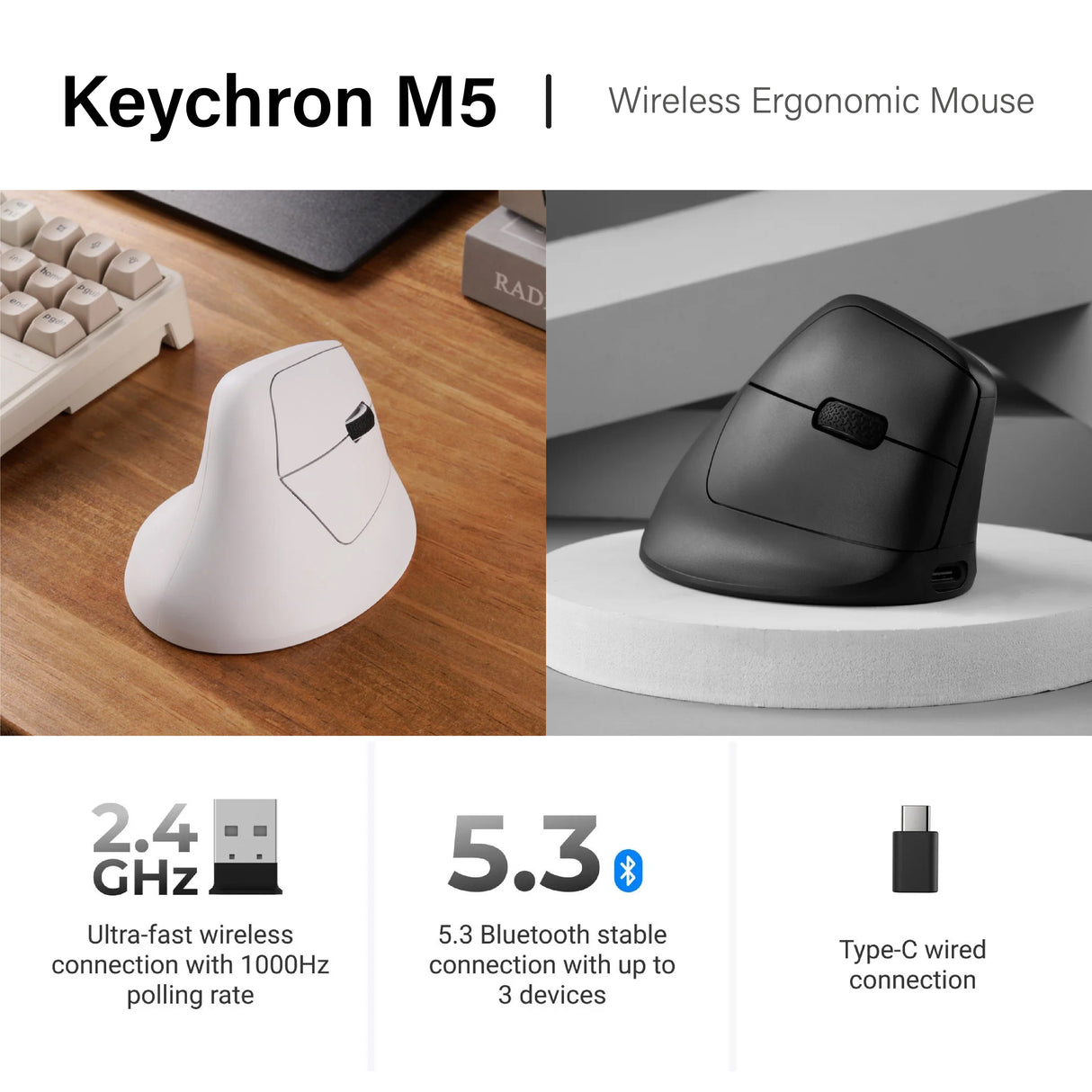 Keychron M5 Wireless Ergonomic Mouse
