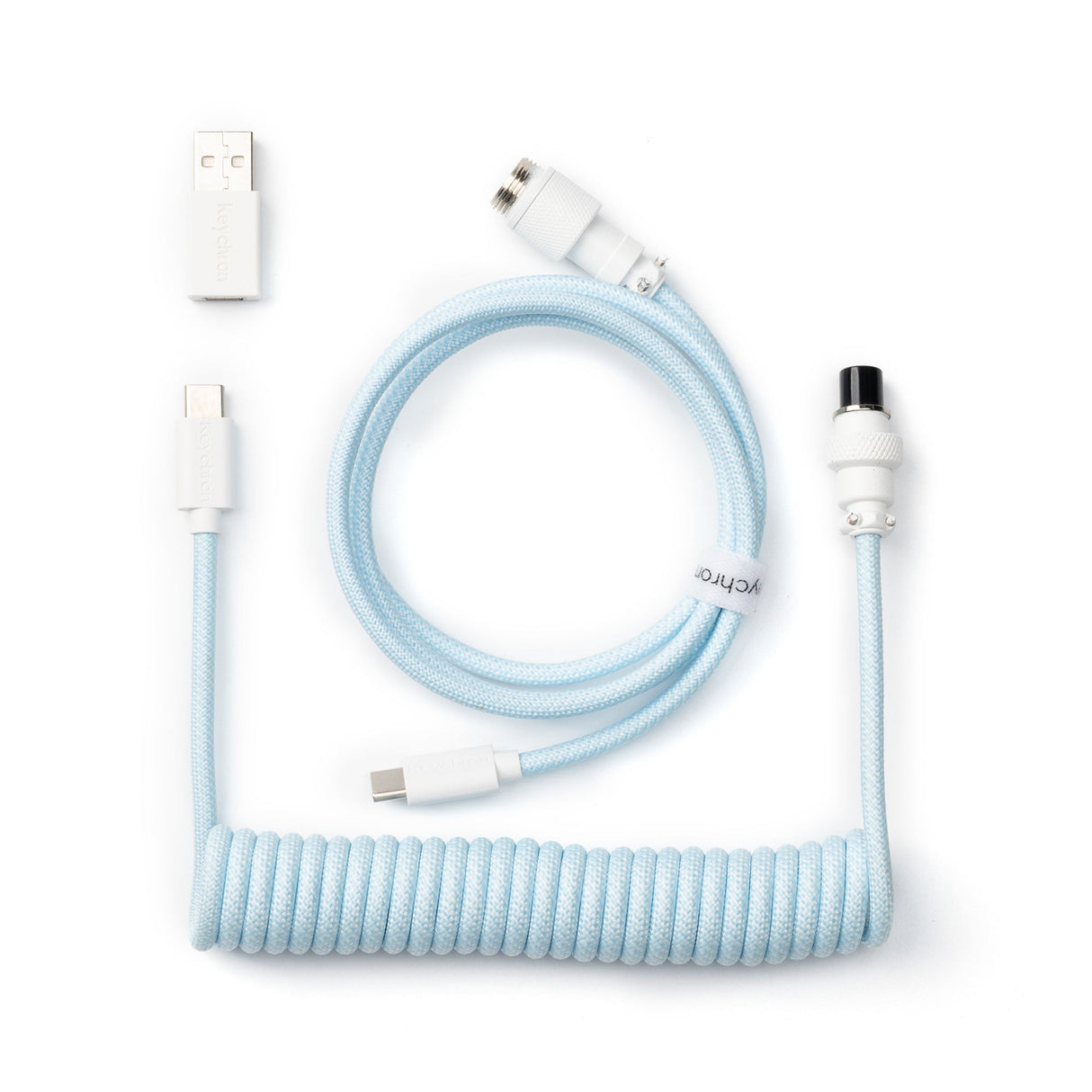 Keychron custom coiled aviator USB Type-C cable 8K version with straight connector for keyboards Light Blue color
