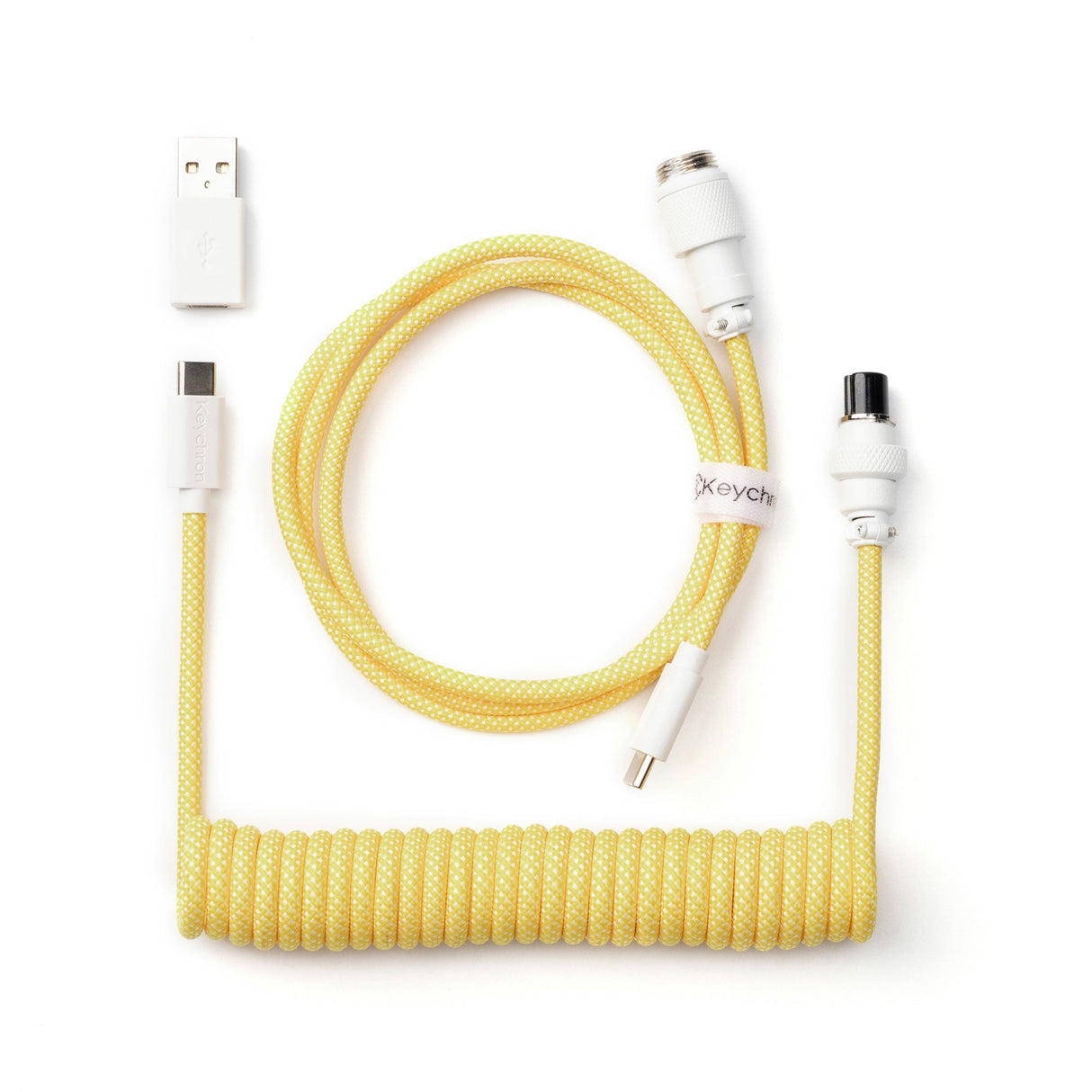 Keychron custom coiled aviator USB Type-C cable 8K version with straight connector for keyboards Yellow color