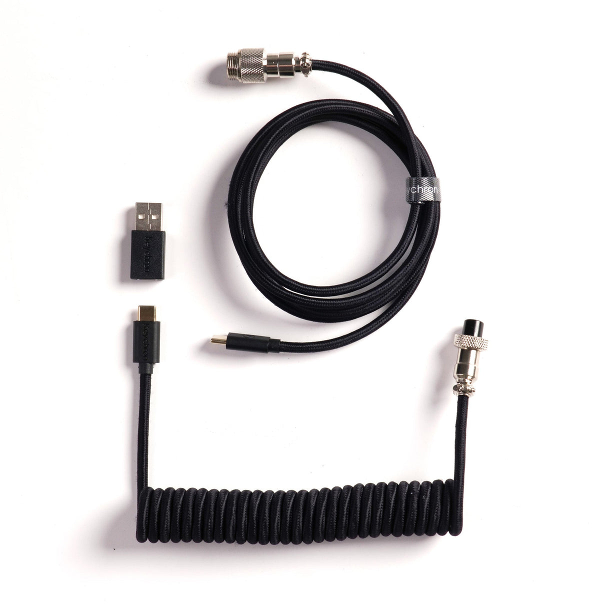 Keychron custom coiled aviator USB Type-C cable 8K version with straight connector for keyboards Black color