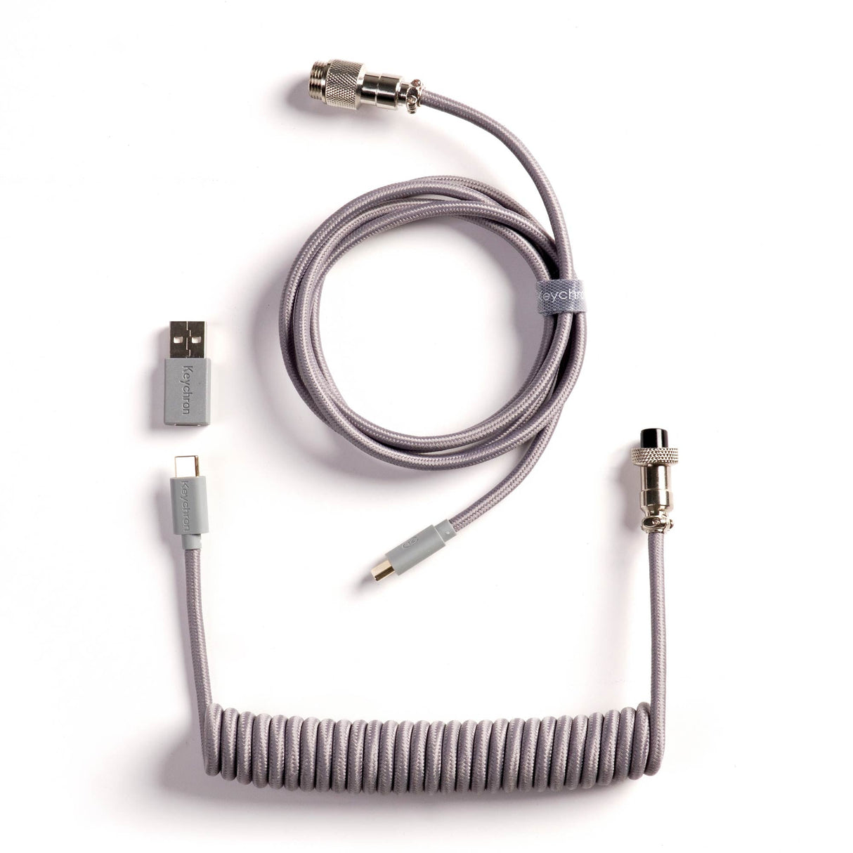 Keychron custom coiled aviator USB Type-C cable 8K version with straight connector for keyboards Gray color