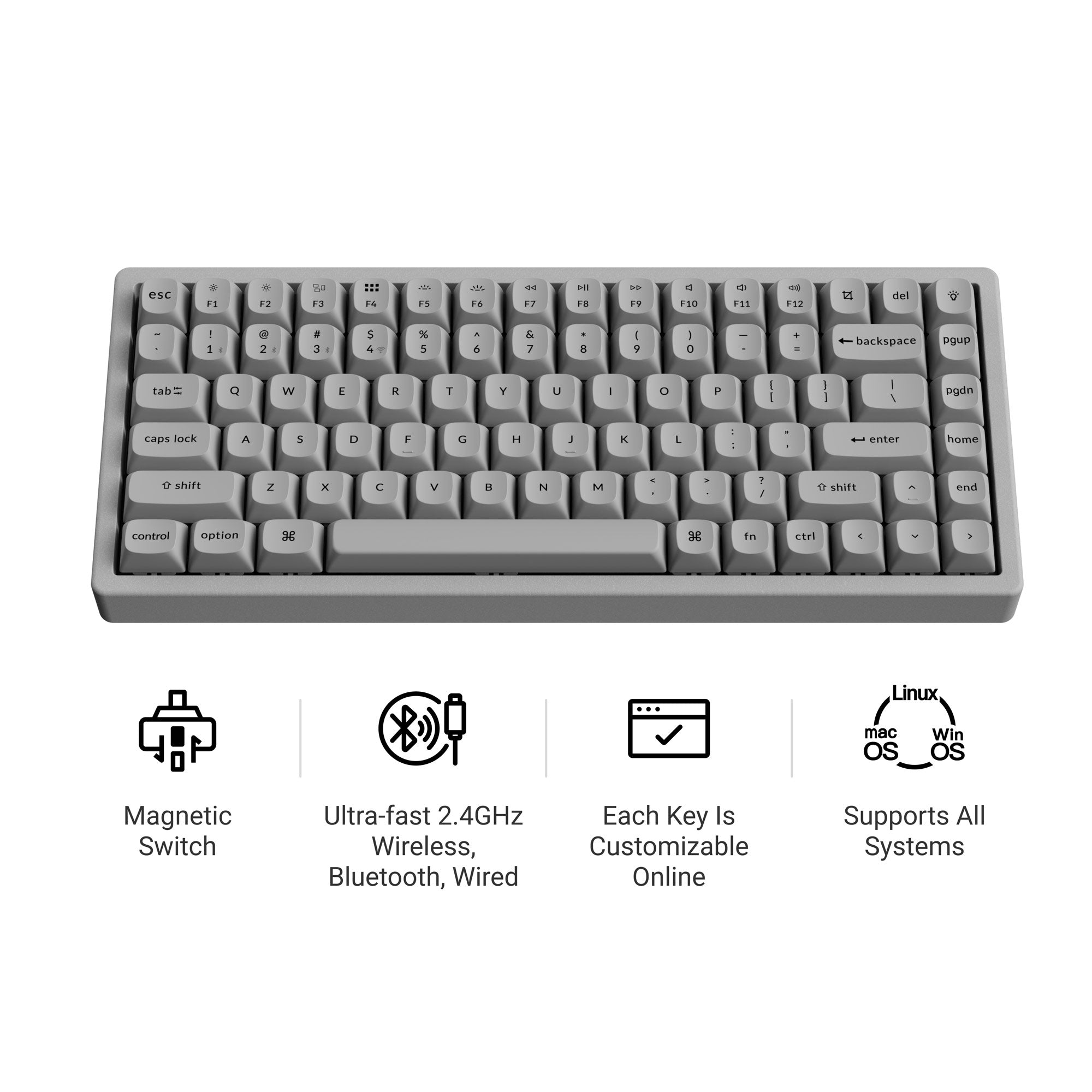 Keychron K2 HE Wireless Magnetic Switch Custom Keyboard - Concrete