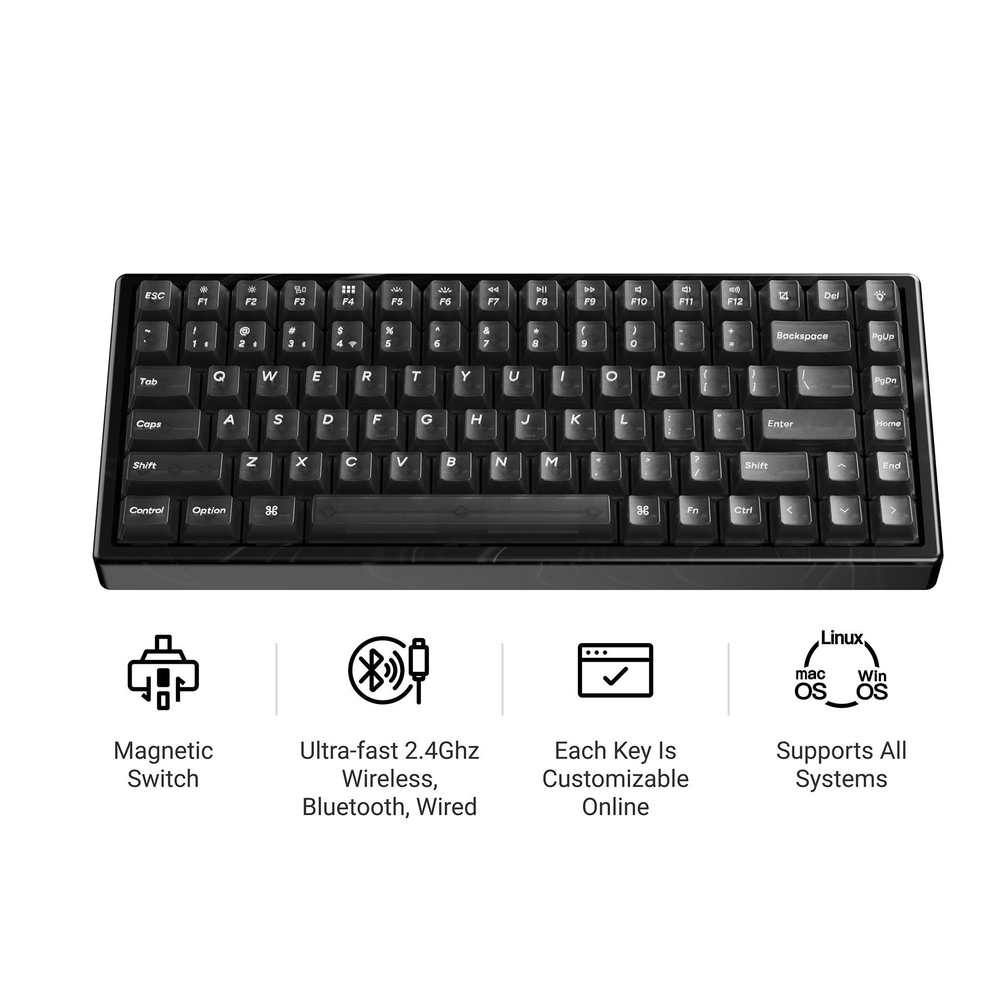 Keychron K2 HE ブラック USレイアウト Keychron K2 HE Wireless Magnetic Switch Custom Keyboard - Resin