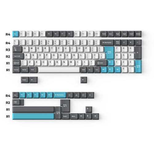 Keychron double-shot PBT Cherry full set keycap set grey white and blue 96% layout UK ISO