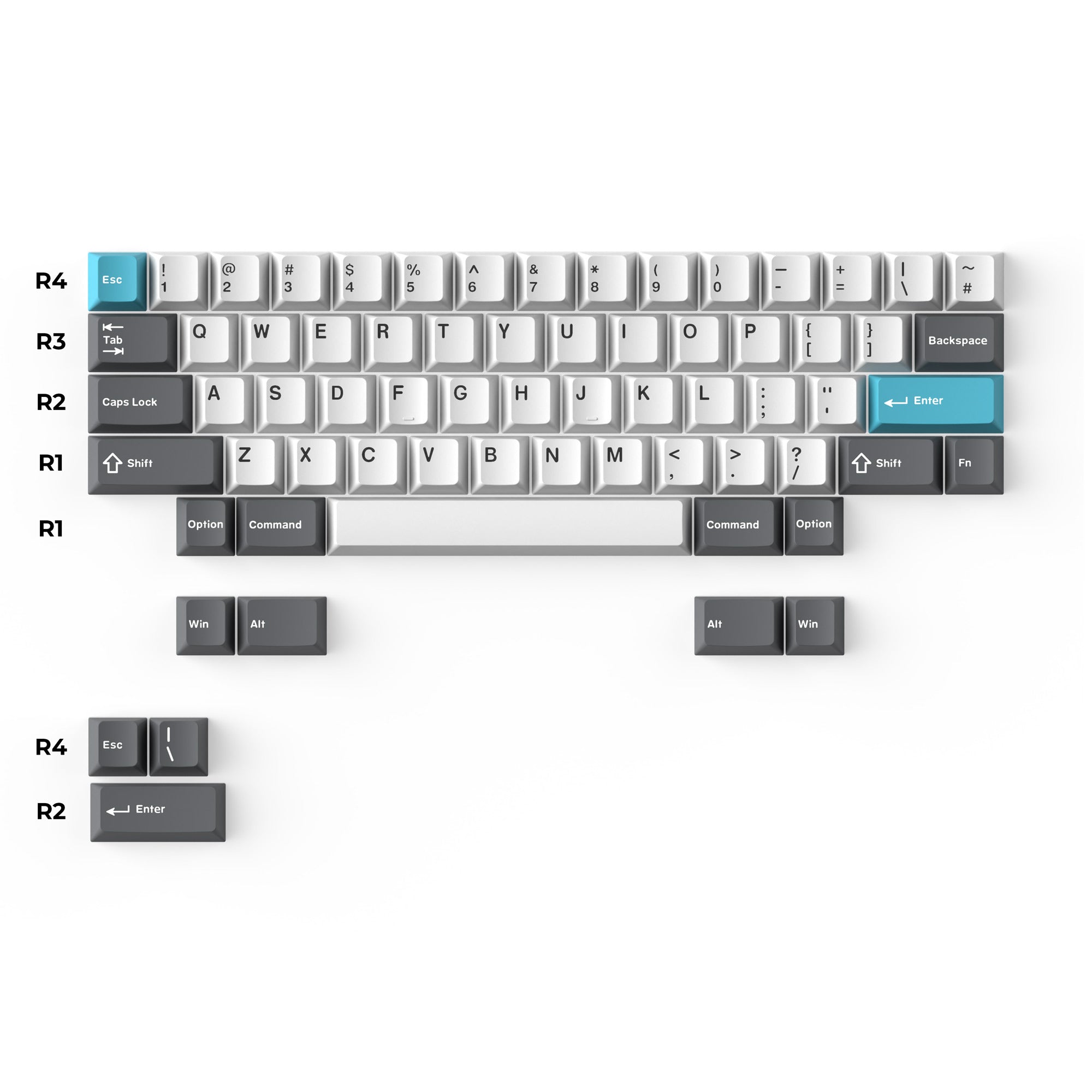 Keychron double-shot PBT Cherry full set keycap set grey white and blue HHKB layout ANSI