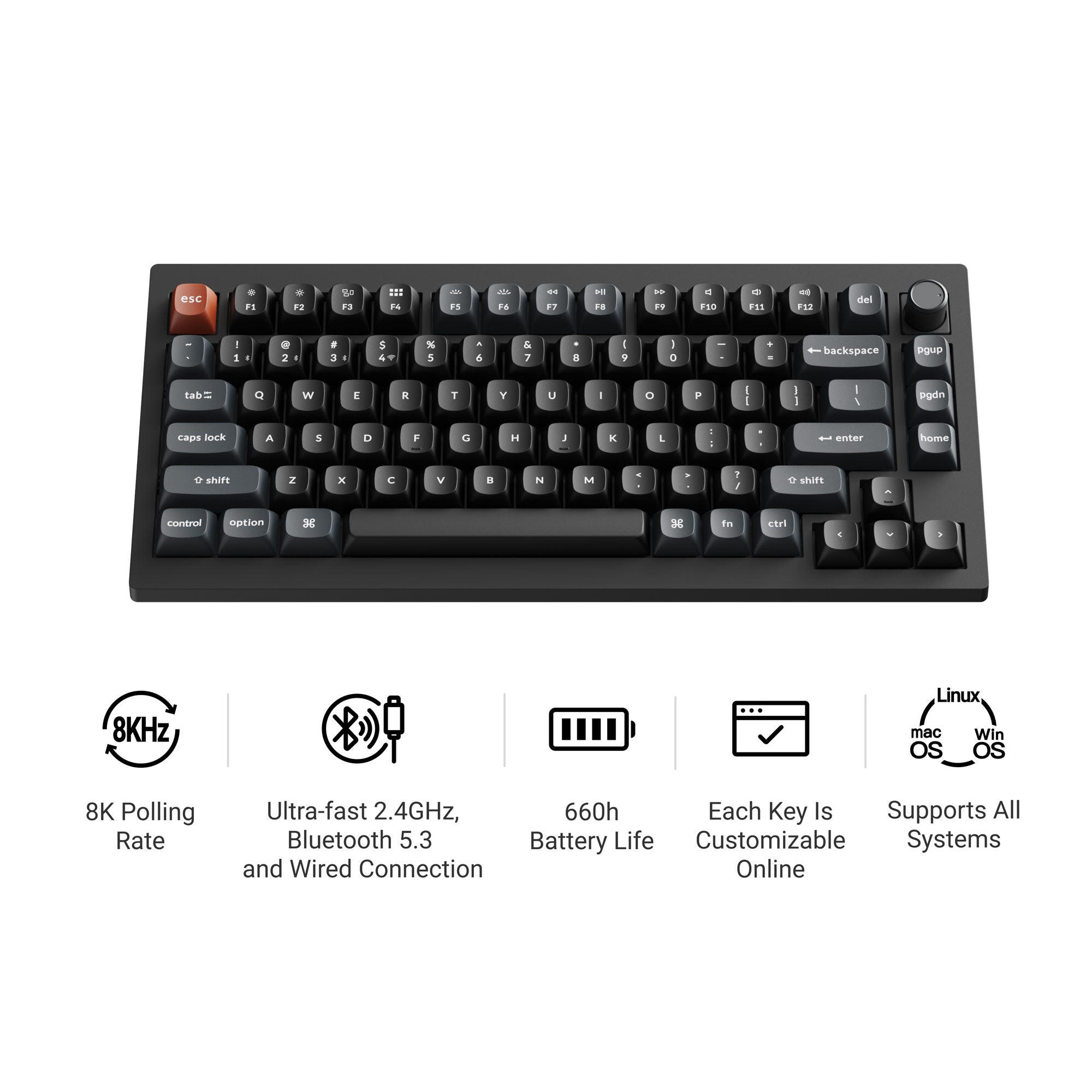 Keychron V1 Ultra 8K ワイヤレス メカニカルキーボード 茶軸 Keychron V1 Ultra 8K Wireless Custom Mechanical Keyboard