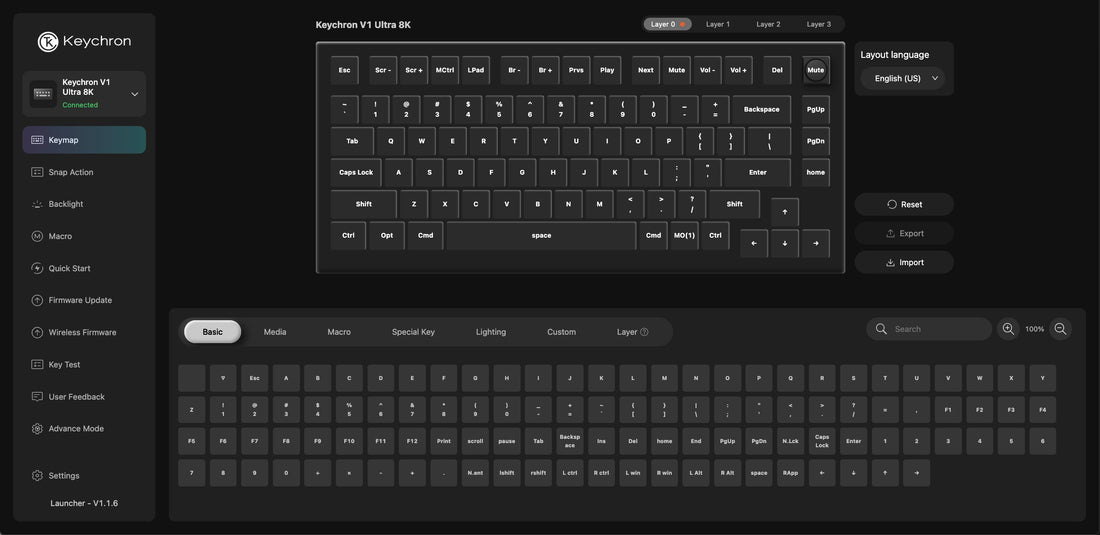 Keychron Keymap Keychron V1 Ultra 8K Wireless Custom Mechanical Keyboard – Keychron ...