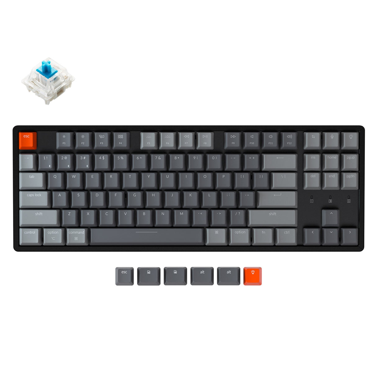 Keychron K8 tenkeyless wireless mechanical keyboard for Mac Windows iOS RGB white backlight aluminum frame with Hot-swappable Gateron switch blue