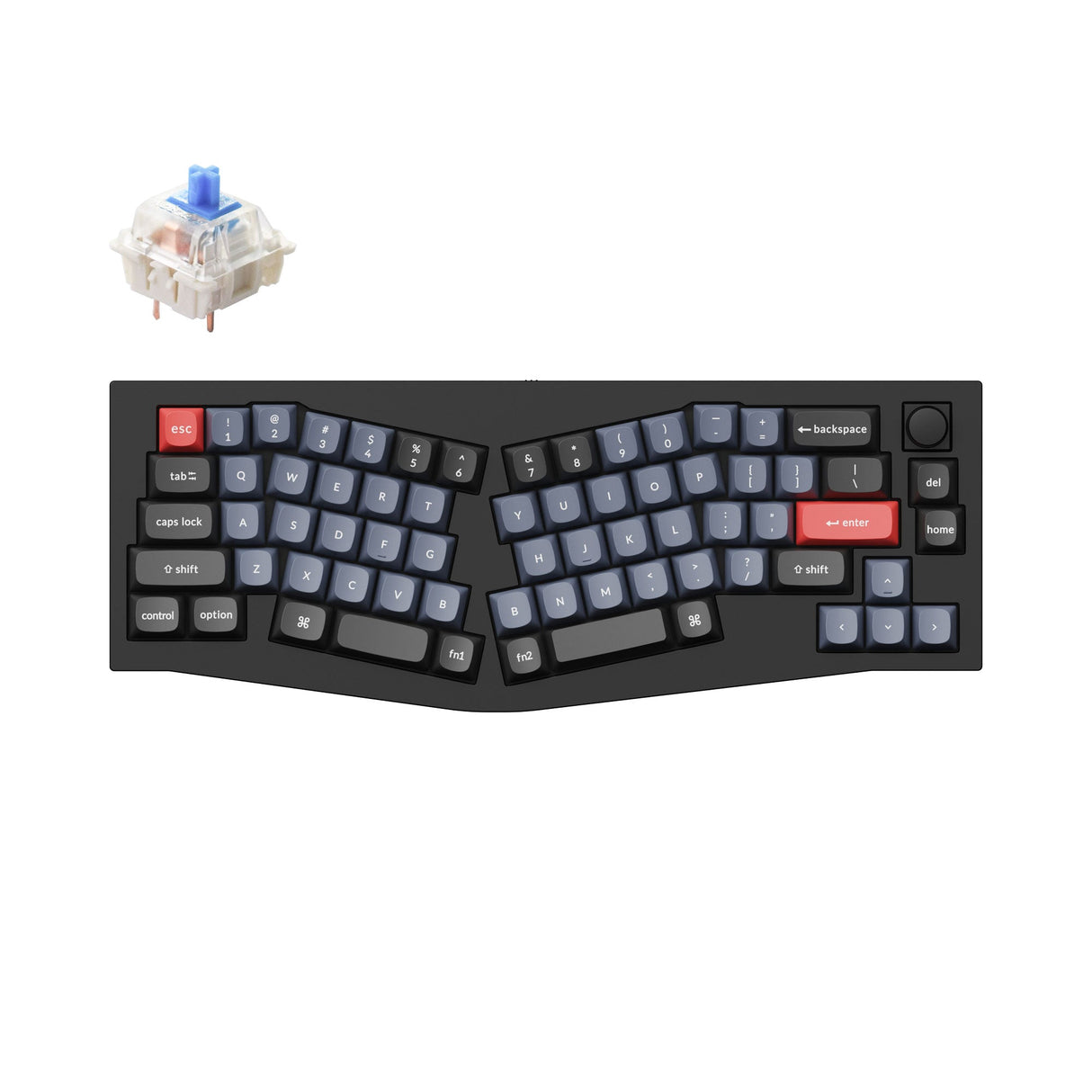 Keychron Q8 QMK/VIA custom mechanical keyboard Alice layout knob version full aluminum black frame for Mac Windows Linux fully assembled Gateron G Pro switch blue